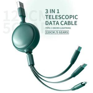 hot selling quality 5th gear adjustment 3in1 charging data cable phone type c android for ios type c mirco phone