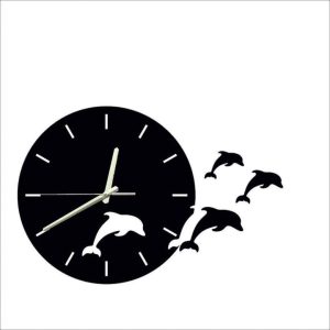 jumping dolphins 3d wall clock / black / golden / silver / 30 x 30 cm