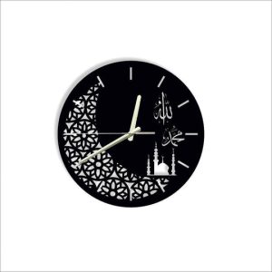 islamic style 3d wall clock / black / golden / silver / 30 x 30 cm