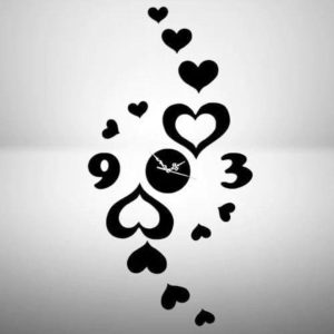 cut heart shaped wall sticker wall clock / black / golden / silver / 30 x 30 cm