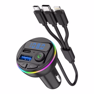 wireless car fm transmitter bt v5.0 with colorful led lights convenient mp3 player with charge cable