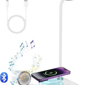 led desk lamp with wireless charger and bluetooth speaker