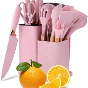19 pcs kitchen cooking utensils and knife set with block