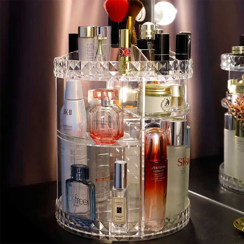 diamond pattern 360 degree rotatable acrylic mute makeup storage box diamond pattern 360 degree rotatable acrylic mute makeup storage box