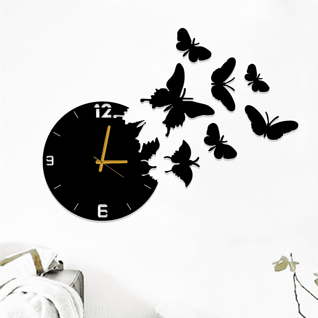 butterflies stars clock / black / golden / silver / 60 x 60 cm butterflies stars clock / black / golden / silver / 60 x 60 cm