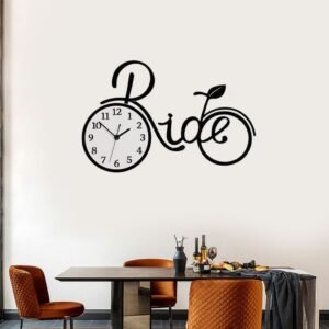 premium home wall clock (big cycle) black / golden / silver (36×24 cm)