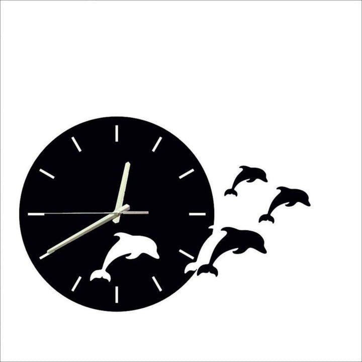 jumping dolphins 3d wall clock / black / golden / silver / 30 x 30 cm jumping dolphins 3d wall clock / black / golden / silver / 30 x 30 cm