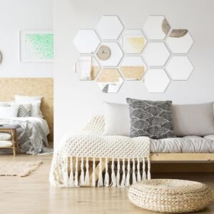 EcomHabibi – All Here, All Affordable 12 pieces mirror wall , self adhesive hexagon shape wall flexible acrylic wall mirror for home wall decoration / golden / silver
