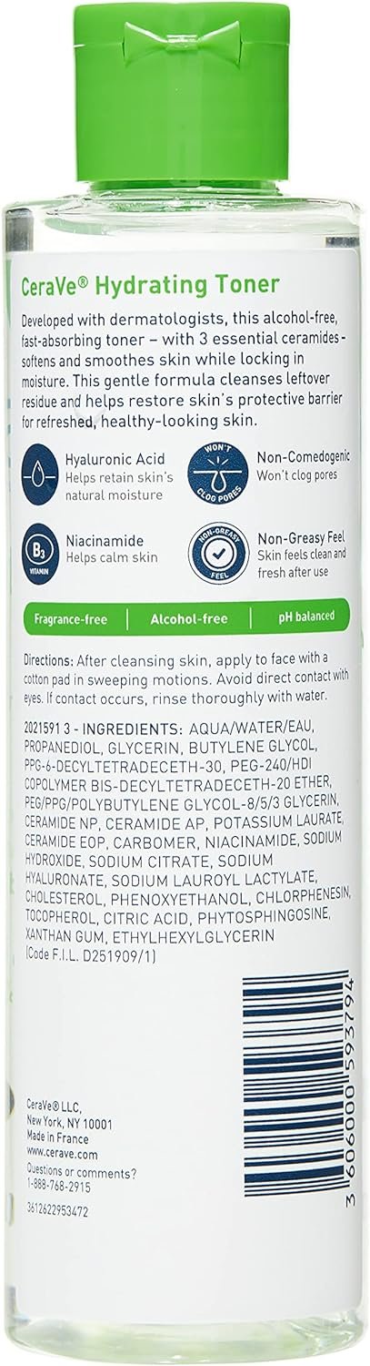 cerave moisturizing face toner alcohol free with hyaluronic acid, niacinamide & ceramides for sensitive dry skin, fragrance free, non comedogenic, full size, 20ml cerave moisturizing face toner alcohol free with hyaluronic acid, niacinamide & ceramides for sensitive dry skin, fragrance free, non comedogenic, full size, 20ml