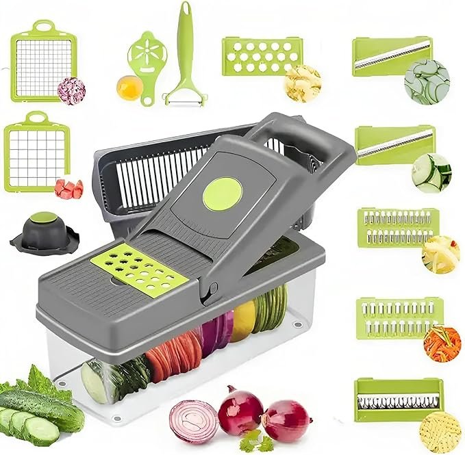 14 in 1 multifunctional vegetable chopper, mandoline dicer, slicer, with container box 14 in 1 multifunctional vegetable chopper, mandoline dicer, slicer, with container box