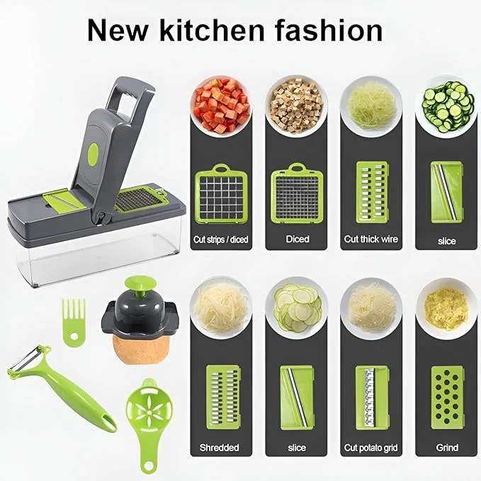 14 in 1 multifunctional vegetable chopper, mandoline dicer, slicer, with container box 14 in 1 multifunctional vegetable chopper, mandoline dicer, slicer, with container box