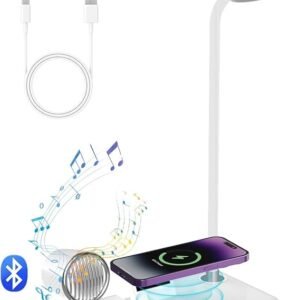 led desk lamp with wireless charger and bluetooth speaker