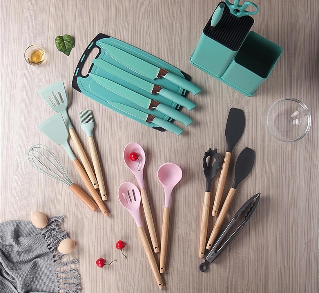 19 pcs kitchen cooking utensils and knife set with block 19 pcs kitchen cooking utensils and knife set with block