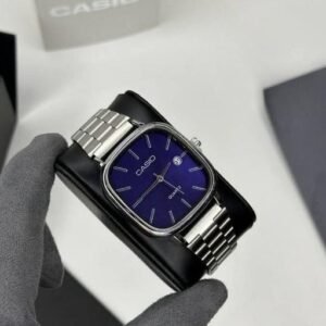 casio silver blue watch